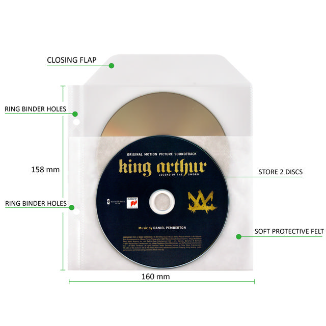 Enkelt/dobbelt Blu-Ray Lommer med filt og huller til ringbind