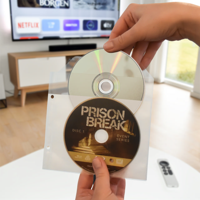 Enkelt/dobbelt Blu-Ray Lommer med filt og huller til ringbind