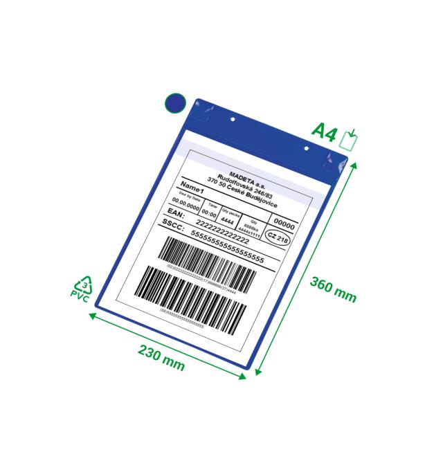 Magnetisk logistisk ID-lomme med flap, med neodymium, A4, stående