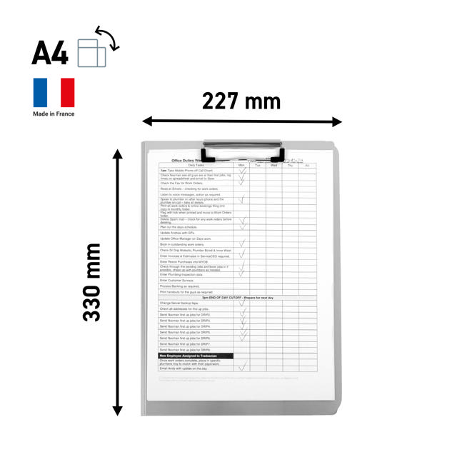 Clipboard med klap, Aluminium, A4, Stående
