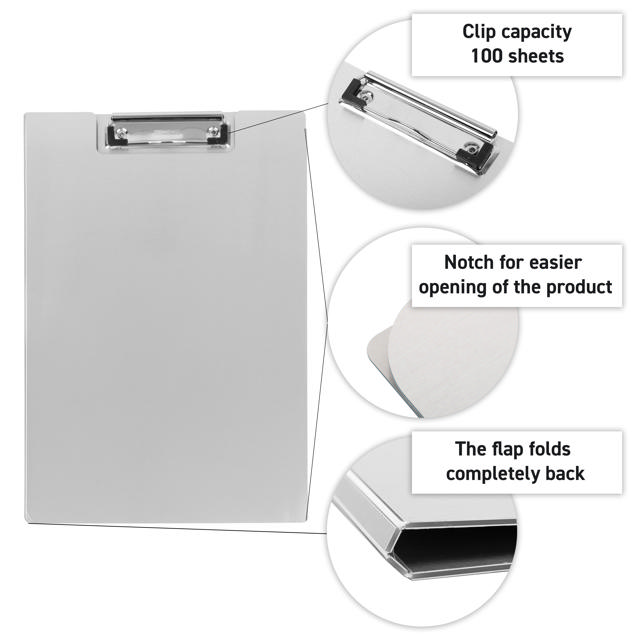 Clipboard med klap, Aluminium, A4, Stående