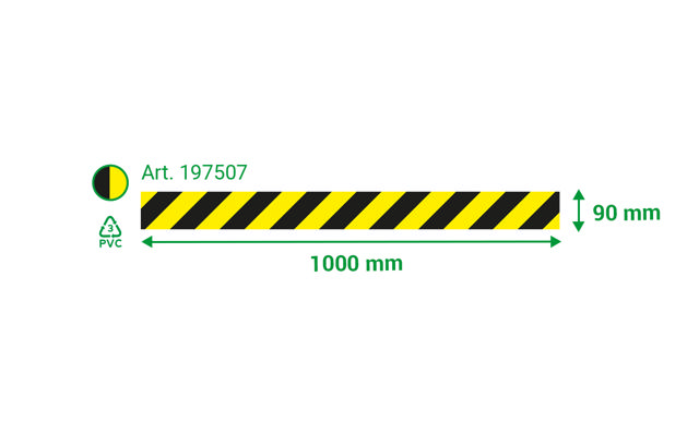 Selvklæbende gulvmarkeringslinje, 90 x 1000 mm, Gul/Sort striber