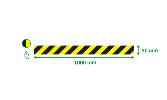 Selvklæbende gulvmarkeringslinje, 90 x 1000 mm, Gul/Sort striber