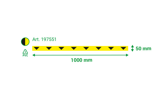 Selvklæbende gulvmarkeringslinje, med pile, 50 x 1000 mm, Gul med Sorte Pile