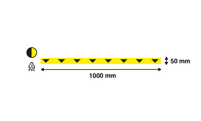 Selvklæbende gulvmarkeringslinje, med pile, 50 x 1000 mm, Gul med Sorte Pile