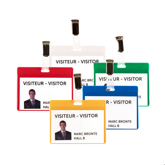 Besøgsbadgesæt, PVC, med Clips og Indsatser, Vandret