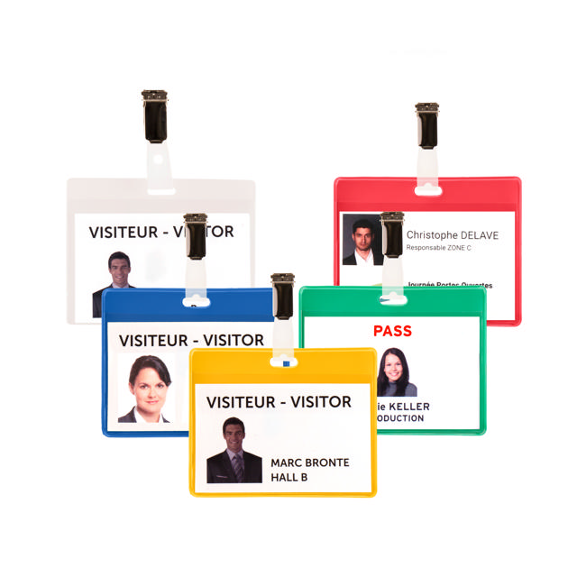 Besøgsbadgesæt, PVC, med Clips og Indsatser, Vandret