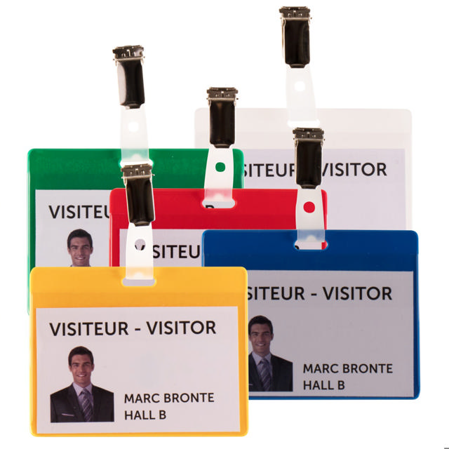 Besøgsbadgesæt, PVC, med Clips og Indsatser, Vandret