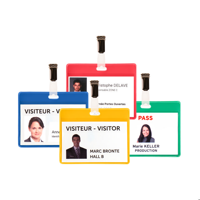 Besøgsbadgesæt, PVC, med Clips og Indsatser, Vandret