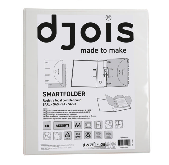 Ringbind med 6 Smartfolder-perforerede mapper med faner, komplet juridisk register, A4