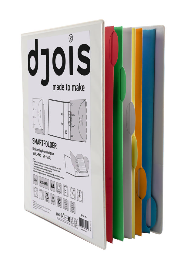 Ringbind med 6 Smartfolder-perforerede mapper med faner, komplet juridisk register, A4