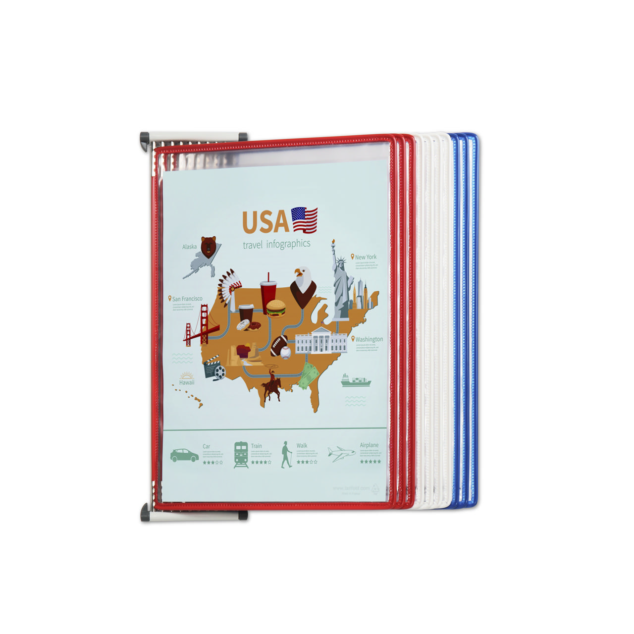 Tarifold Metal Væg Dokument Display System, A4, 10 lommer, USA-farver