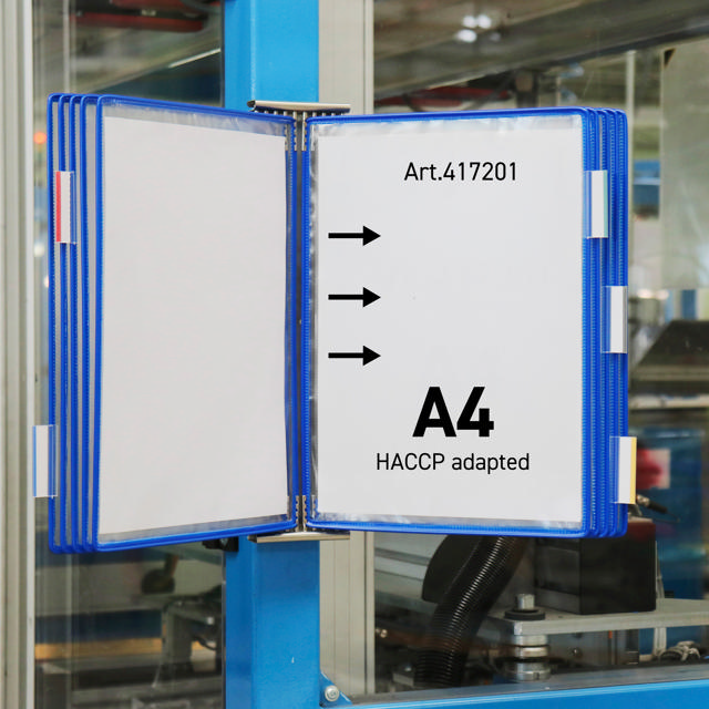 Tarifold rustfrit stål vægmonteret dokumentdisplay, A4, 10 lommer, venstre sideindføring