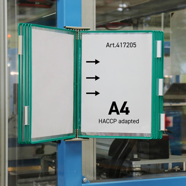 Tarifold rustfrit stål vægmonteret dokumentdisplay, A4, 10 lommer, venstre sideindføring