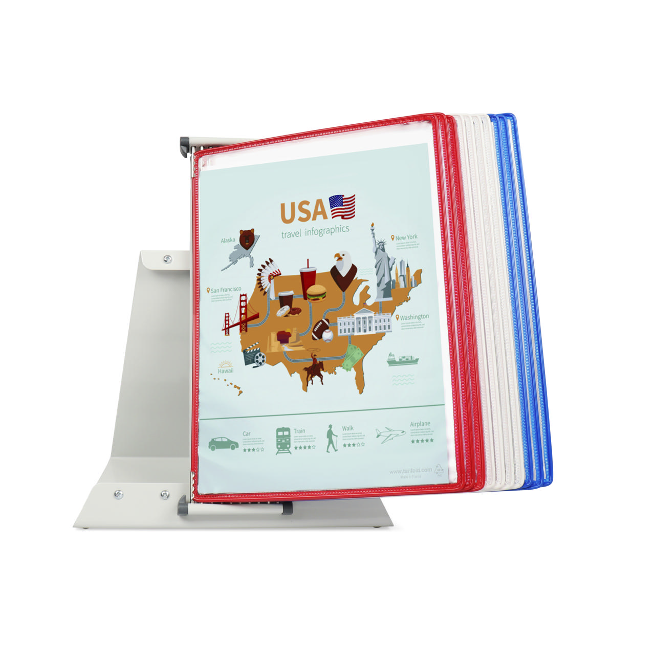 Tarifold Metal Skrivebord Dokument Display System, A4, 10 lommer, USA-farver