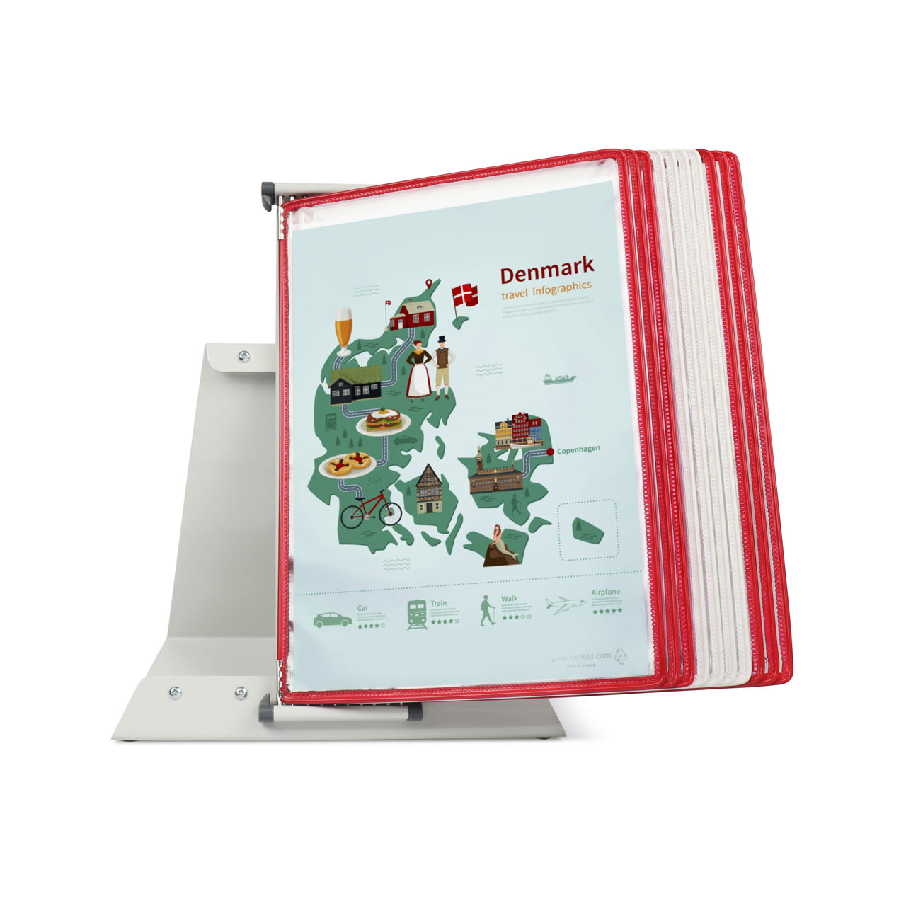  Tarifold Metal Skrivebord Dokument Display System - A4 - 10 lommer - Danmarks nationale farver