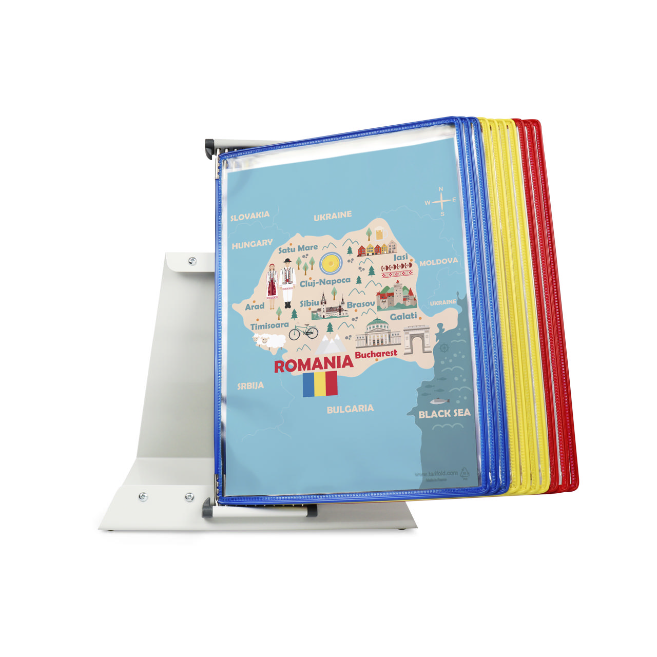 Tarifold Metal Skrivebord Dokument Display System, A4, 10 lommer, Rumænien farver