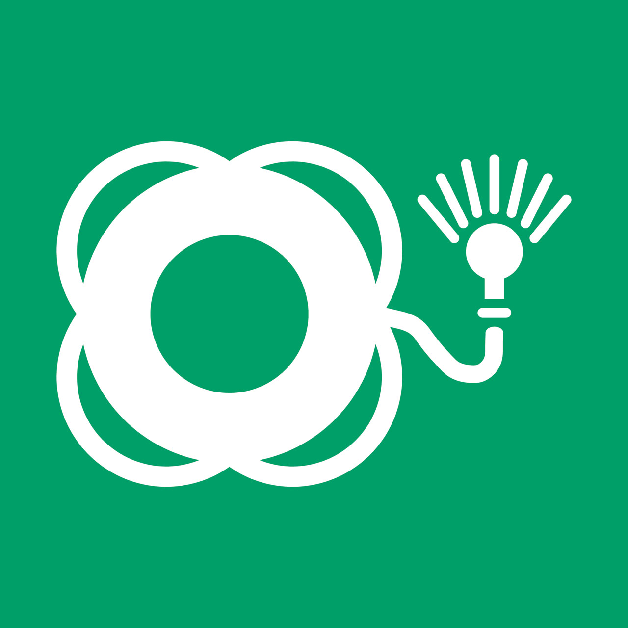 Sikkerhedsskilt Redningskrans med lys, 200 x 200 mm