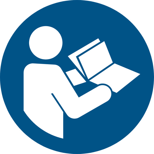 Sikkerhedsskilt Henvis til instruktionsmanual/-hæfte, 100 mm
