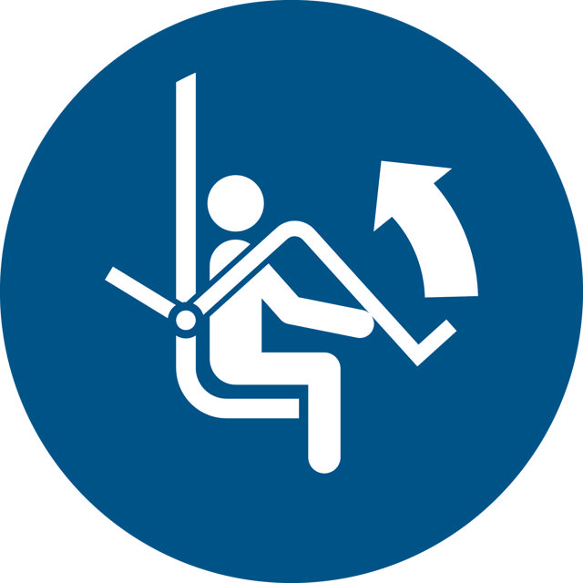 Sikkerhedsskilt Åbn Sikkerhedsbøjle på Stolelift, 200 mm