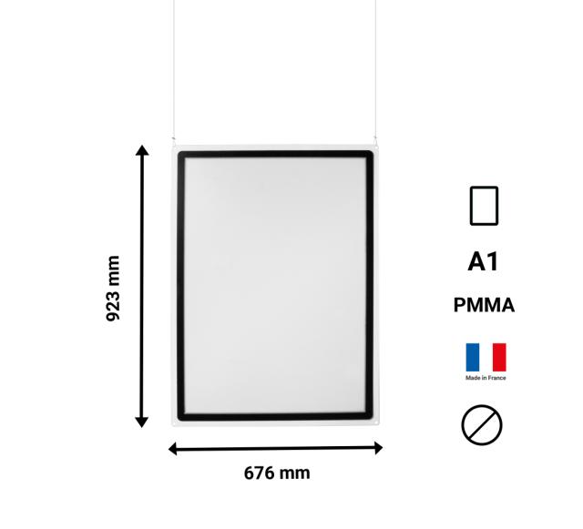 Skilteholder i akryl til ophængning med A1 Magneto displaylomme, dobbeltsidet, stående/landskab