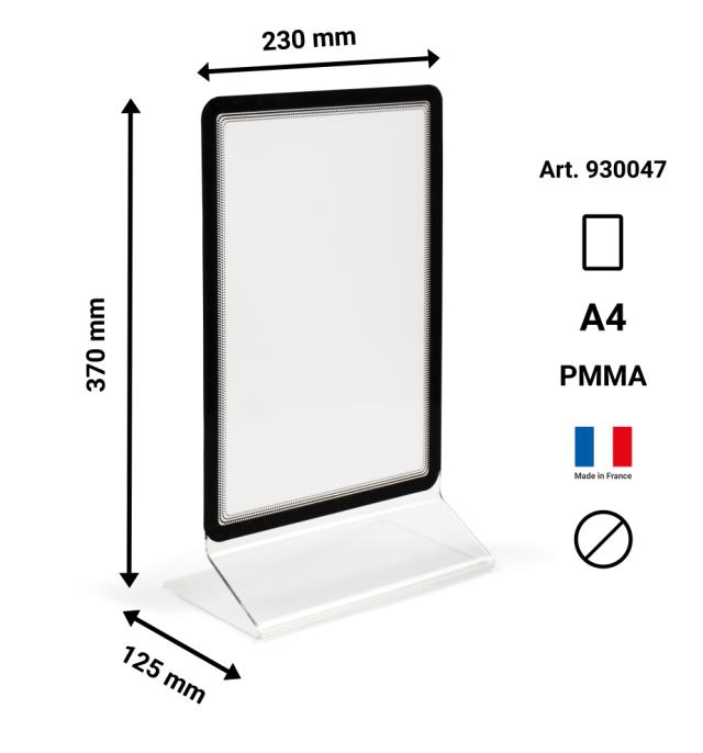 Skilteholder i akryl til bordplade med A4 Magneto displaylomme, dobbeltsidet T-form, stående