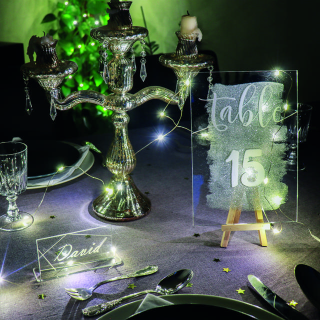 Bordkort i akryl, der kan tilpasses, rektangulært